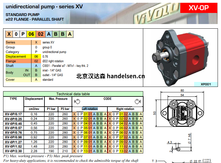 Vivoil 單向液壓泵 X0P0401ABBA Vivoil ø22單向液壓泵標準法蘭–組0選型